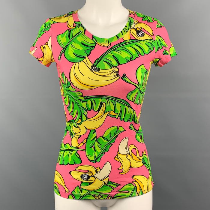 LOVE MOSCHINO Size 4 Pink & Green Banana Leaf Cotton T-Shirt