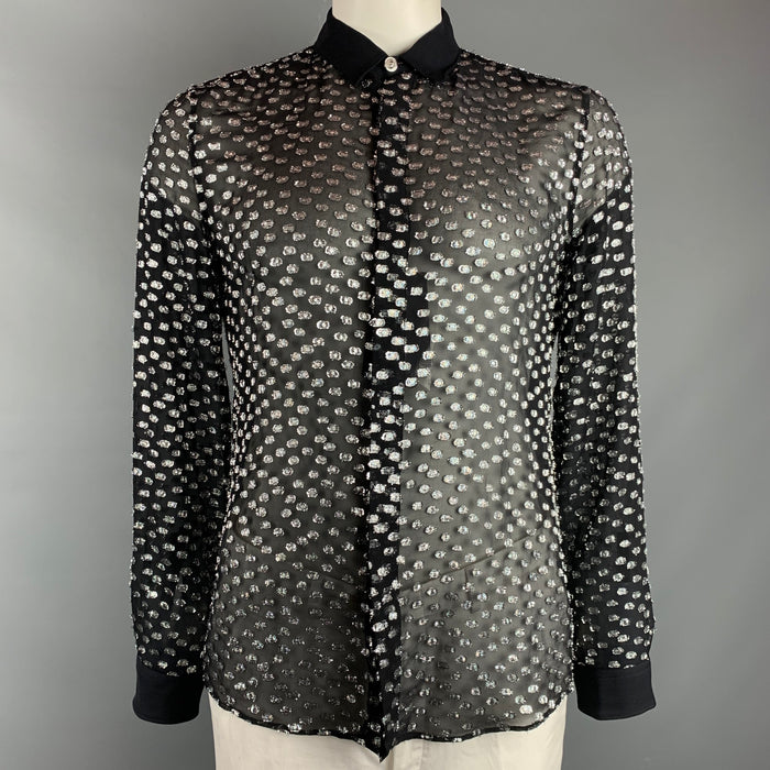 VERSUS by GIANNI VERSACE Size M Black & Silver Metallic Long Sleeve Shirt