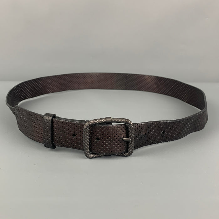 BOTTEGA VENETA Size 34 Black Perforated Textured Belt