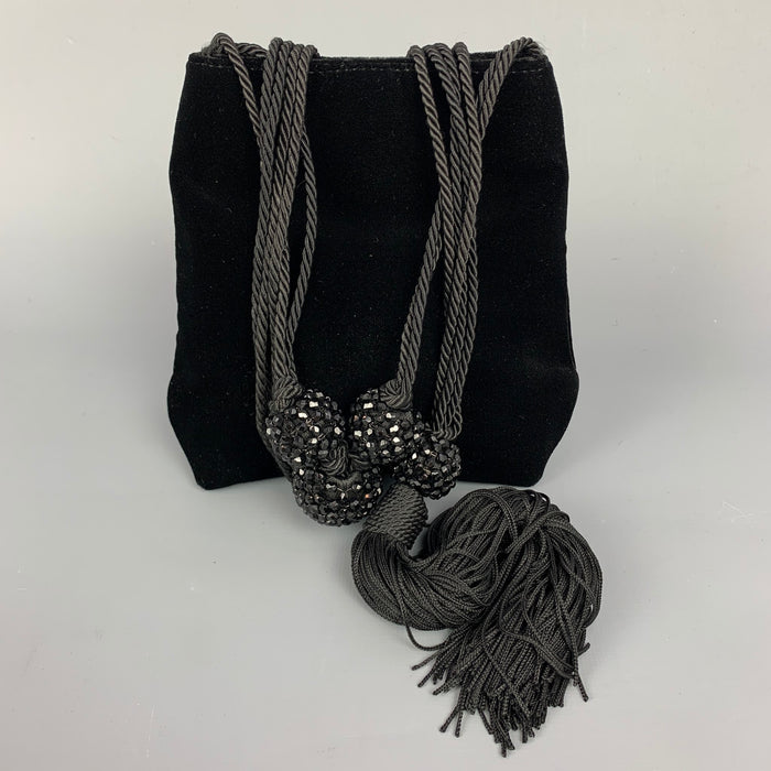 GIORGIO ARMANI Black Velvet Tassel & Crystal Strap Mini Bag