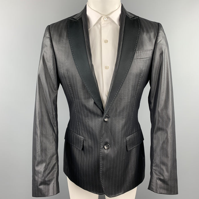 JUST CAVALLI Size 40 Black Stripe Polyester Blend Peak Lapel Sport Coat