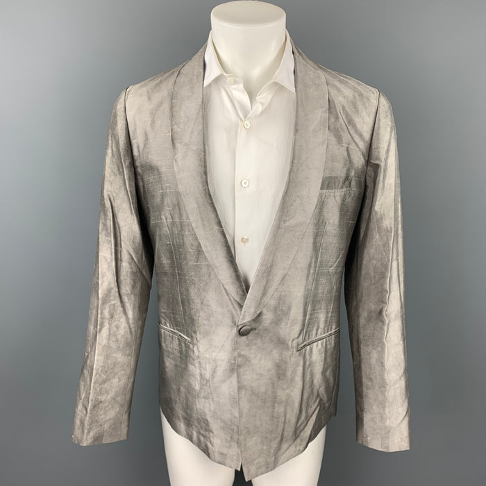 PAUL SMITH Abrigo deportivo con cuello chal de seda texturizada gris talla M