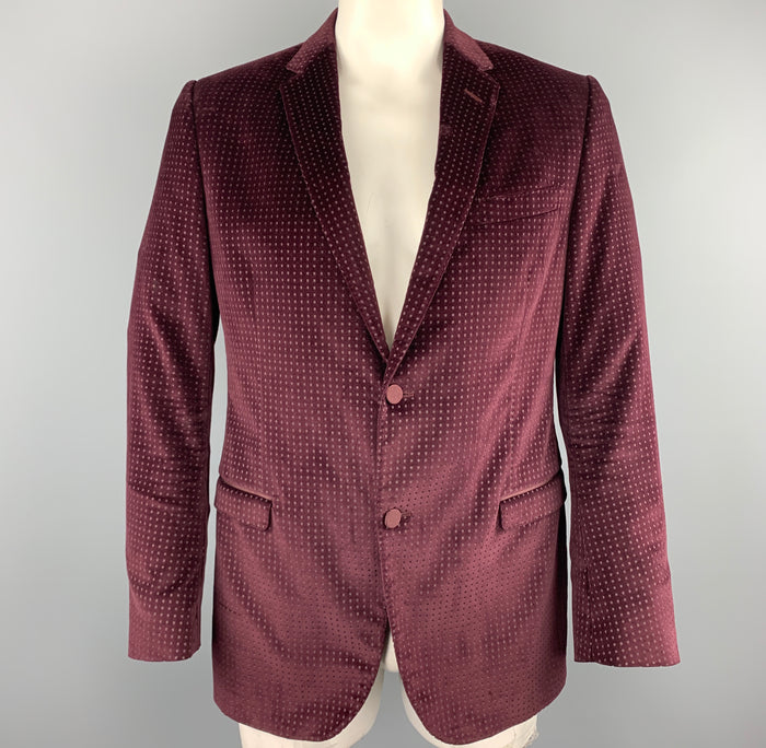 GUCCI Size 44 Long Burgundy Textured Cotton Velvet Notch Lapel Sport Coat