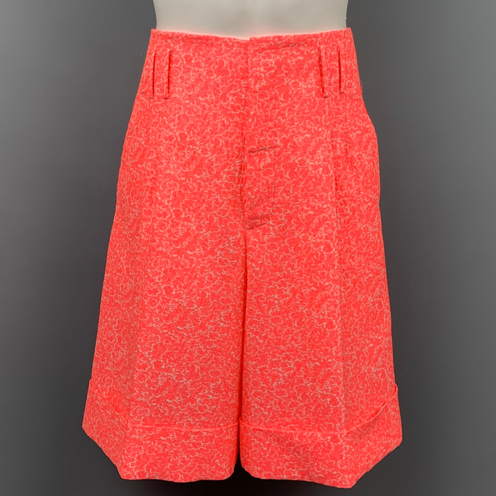 JIL SANDER Size 32 Pink & White Jacquard Cotton Blend Pleated Shorts