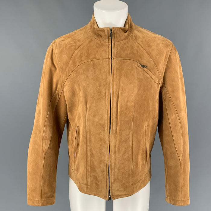 BRUNELLO CUCINELLI Size L Tan Leather Zip Up Jacket