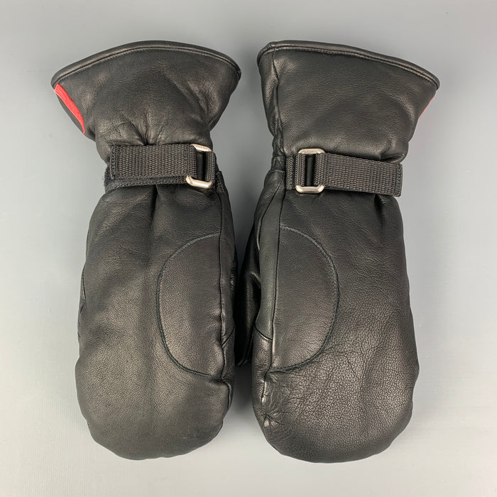 PRADA SPORT Size 6.5 Black Leather Mittens
