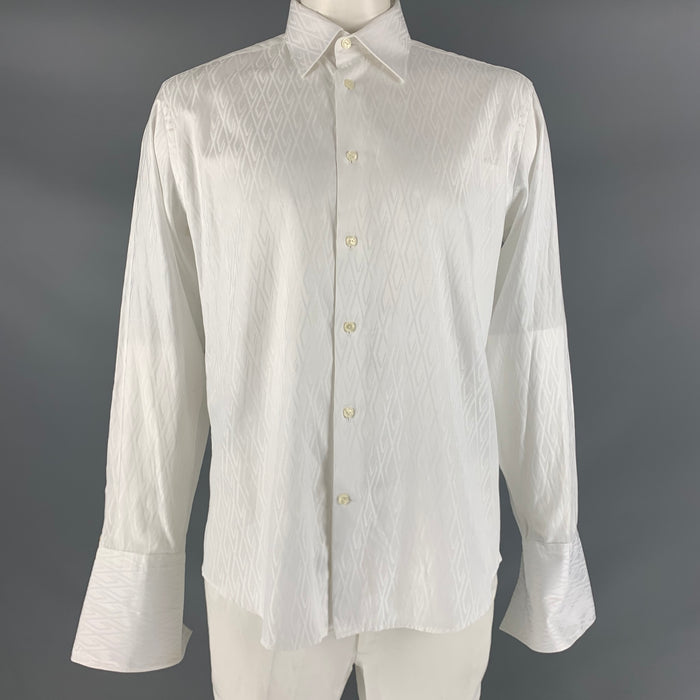 VERSACE COLLECTION Size L White Geometric Cotton French Cuff Long Sleeve Shirt