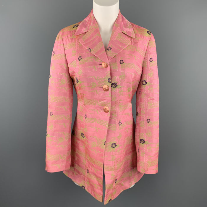CHRISTIAN LACROIX Size 6 Pink & Green Floral Jacquard Coat