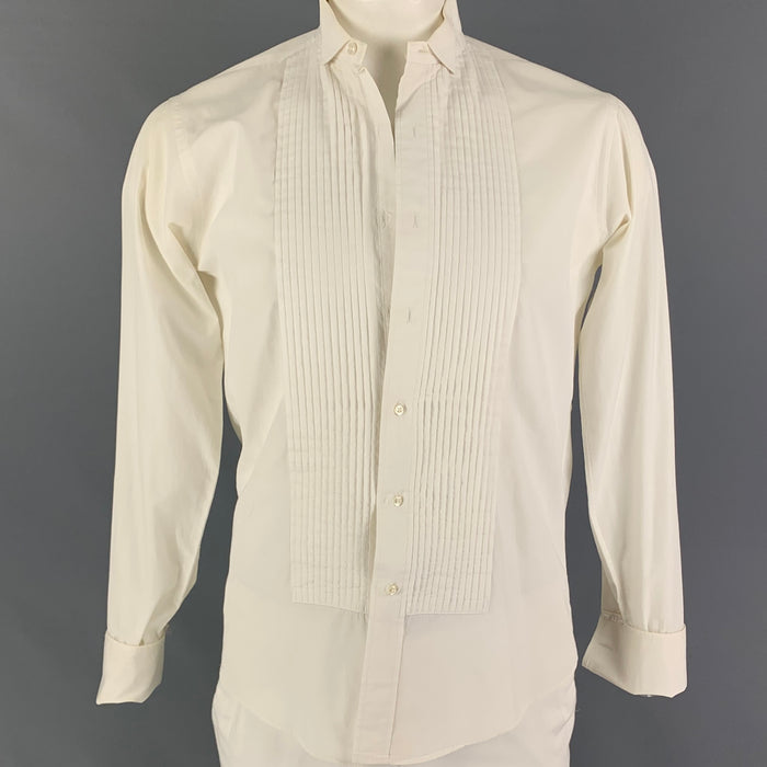 CHRISTIAN DIOR Size L Off White Pleated Cotton Tuxedo Long Sleeve Shirt