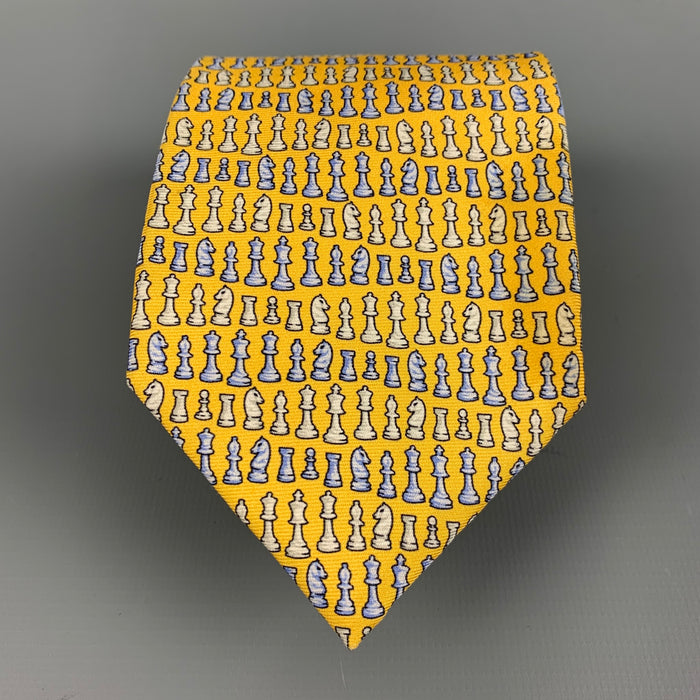 VERSACE Yellow Blue Chess Silk Tie