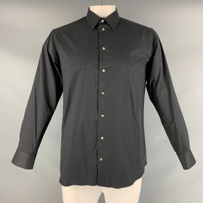 EMPORIO ARMANI Size L Black Solid Cotton / Elastane Long Sleeve Shirt