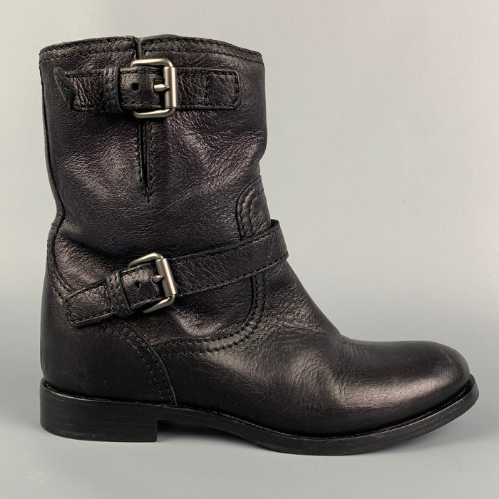 PRADA Size 7 Black Leather Pull On Motorcycle Boots