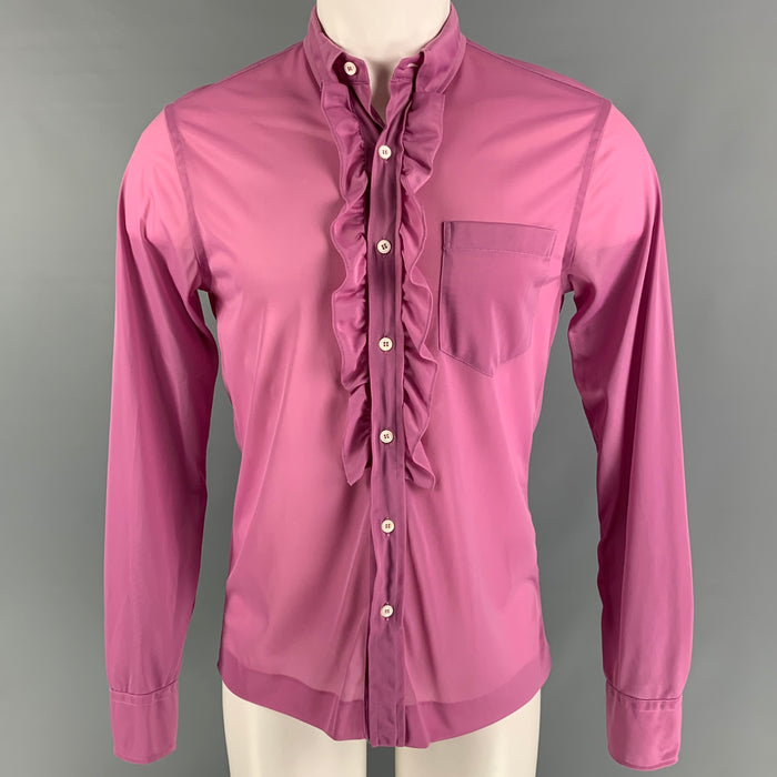 PRADA Size S Lavender Ruffled Polyamide Button Up Long Sleeve Shirt
