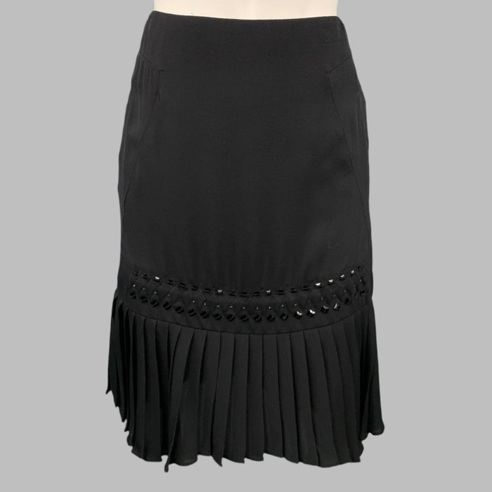 GUCCI Size 2 Black Beaded Silk Pleated Skirt