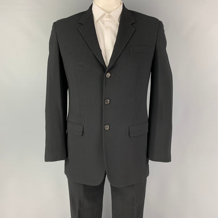PRADA Size 42 Regular Black Virgin Wool Blend Notch Lapel Suit
