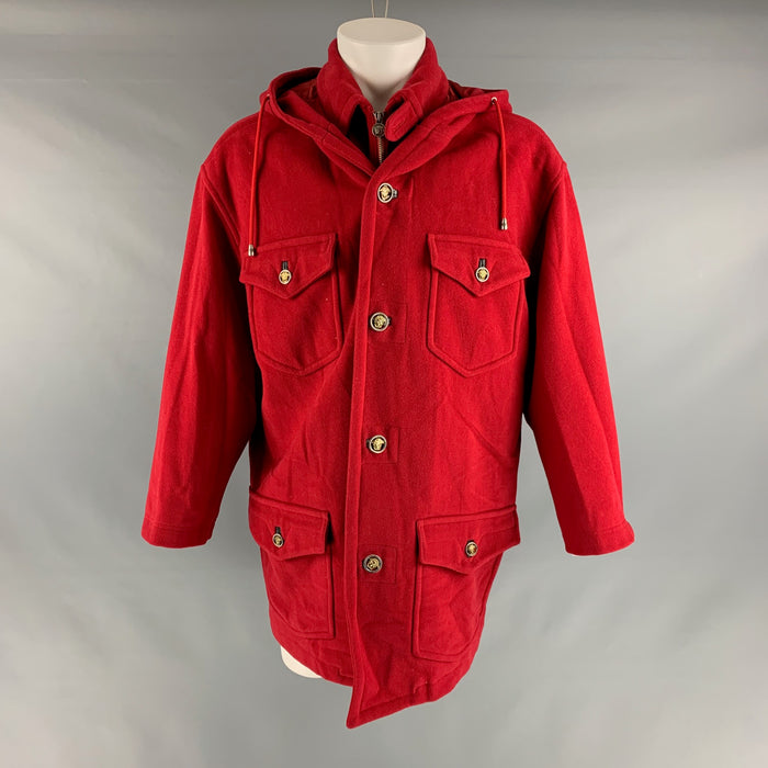VERSACE JEANS COUTURE Size S Red Solid Wool Hooded Coat