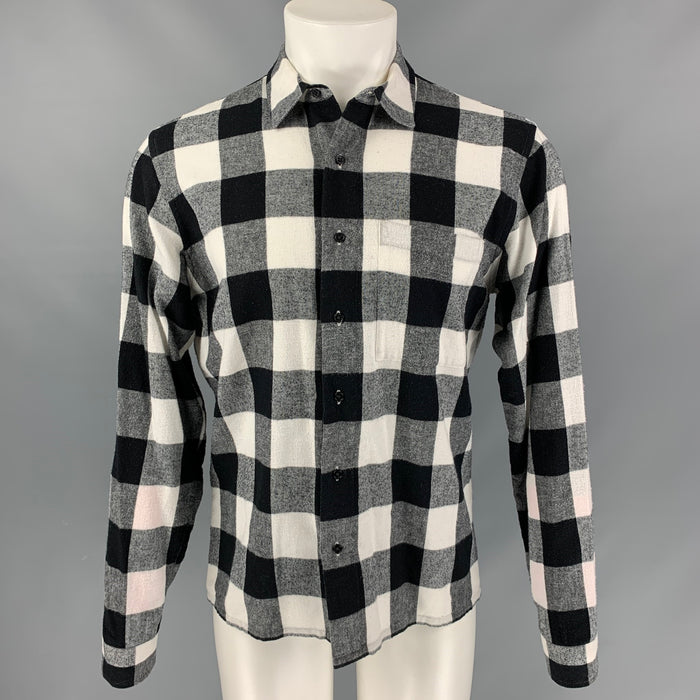 SANDRO Size M Black & White Plaid Cotton Flannel Long Sleeve Shirt
