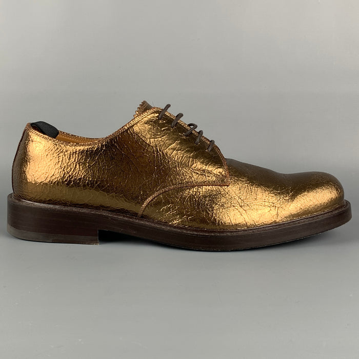 MARC JACOBS Talla 11 Zapatos con cordones de cuero craquelado negro dorado