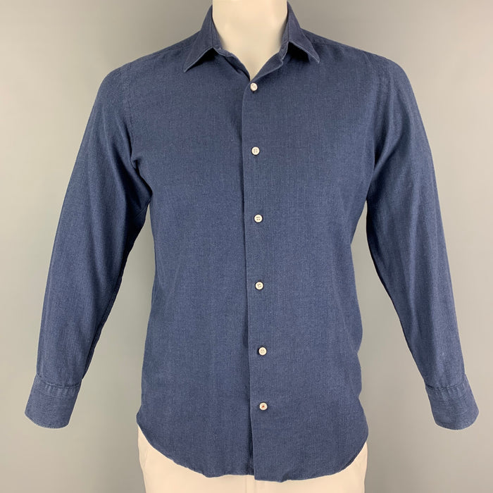 LORO PIANA Size M Blue Cotton Button Up Long Sleeve Shirt