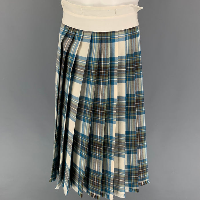 DRIES VAN NOTEN Size One Size Blue Grey Plaid Kilt Skirt