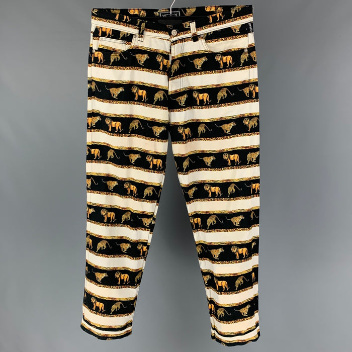 VERSACE JEANS COUTURE Size 36 White Black Yellow Animal Print Casual Pants