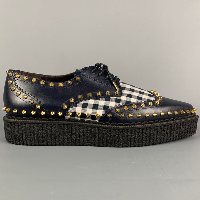 MICHAEL KORS Size 11 Navy White Leather Studded Platform Shoes