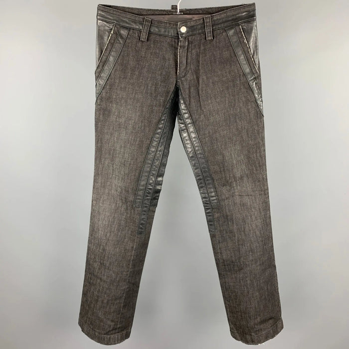 DSQUARED2 Size 32 Black Cotton & Leather Burner Jeans