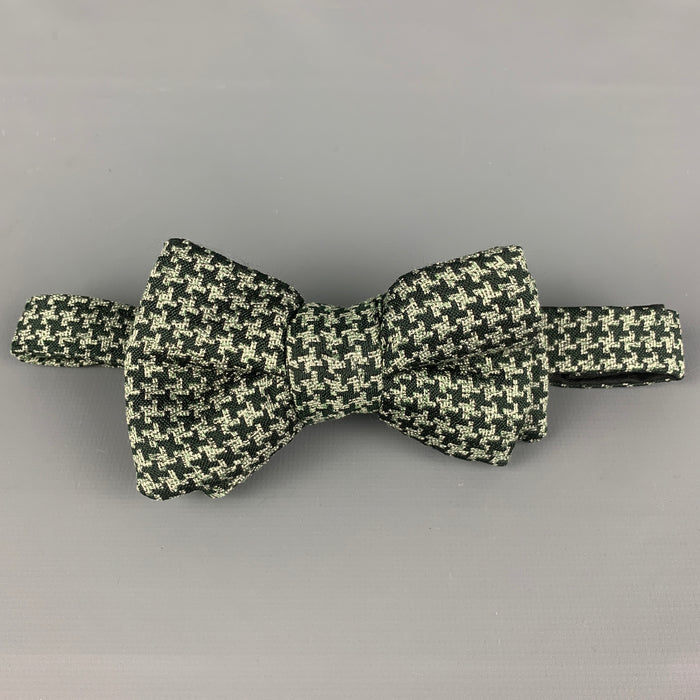 TOM FORD Dark Green Green Houndstooth Silk Linen Bow Tie