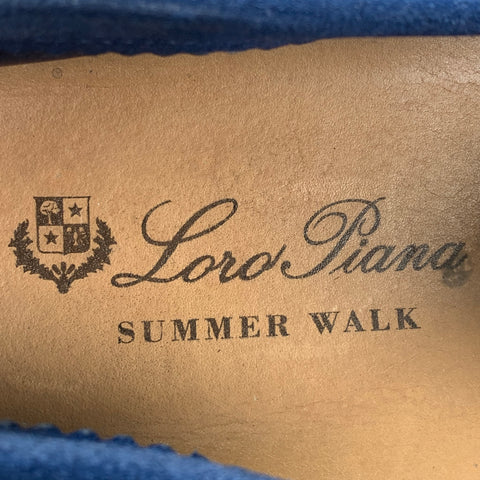 LORO PIANA Size 10 Blue Suede Slip On Summer Walk Loafers