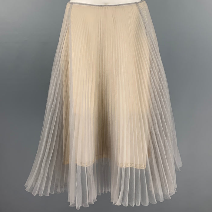 PRADA Size S Beige Green Pleated Double Layer Skirt