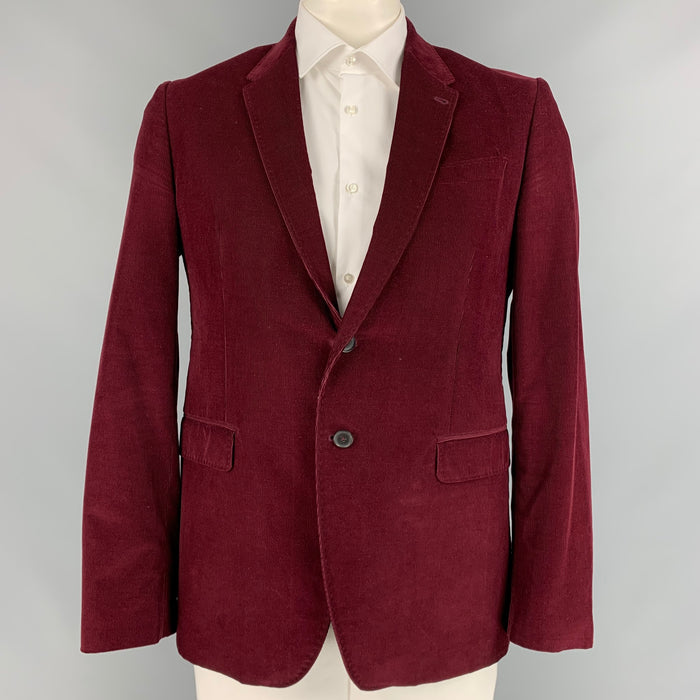 PAUL SMITH The Byard Talla 42 Abrigo deportivo de un solo pecho de algodón de pana burdeos