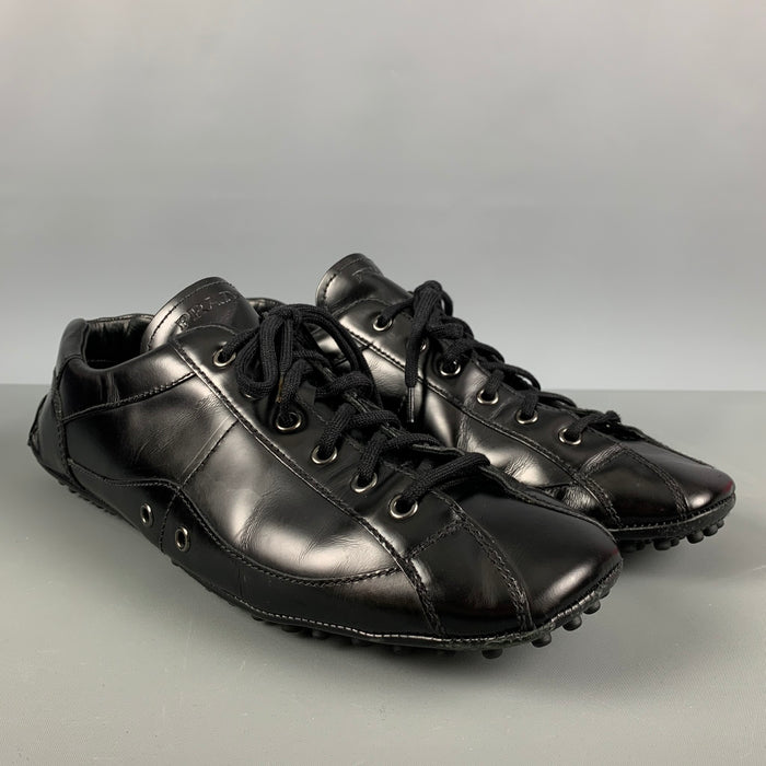 PRADA Size 10.5 Black Leather Drivers Lace Up Shoes