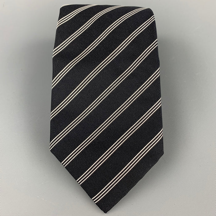 ERMENEGILDO ZEGNA Napoli Couture Black & White Diagonal Silk Tie