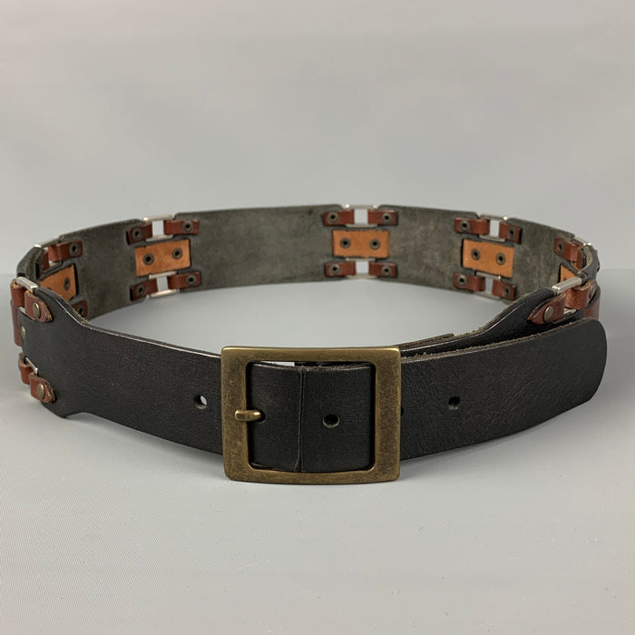 DSQUARED2 Size M Black Brown Studded Leather Belt