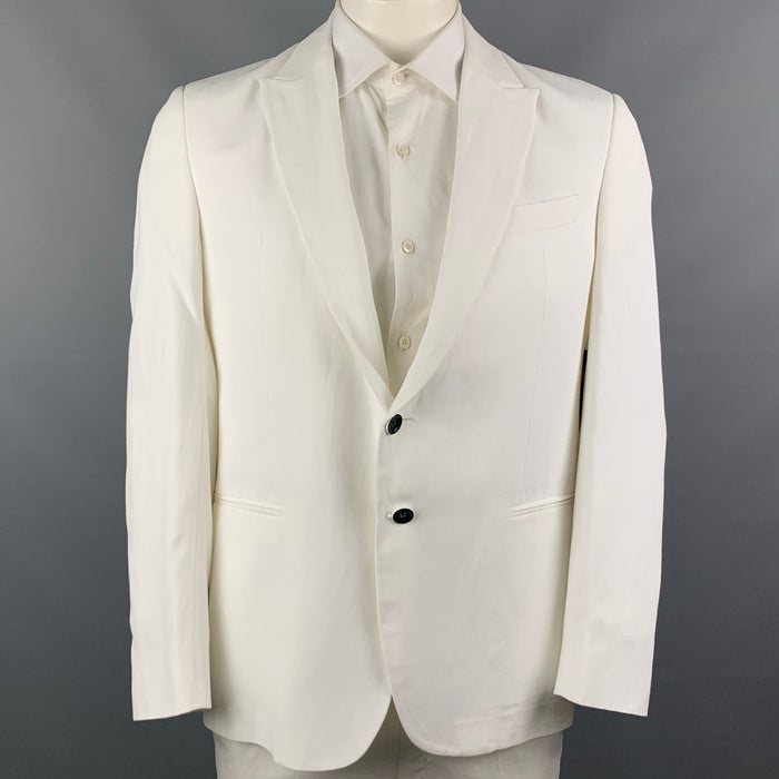 ARMANI COLLEZIONI Size 44 White Textured Viscose / Linen Peak Lapel Sport Coat