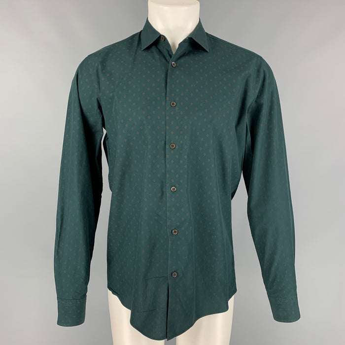 DRIES VAN NOTEN Size M Dark Green & Brown Rhombus Cotton Long Sleeve Shirt