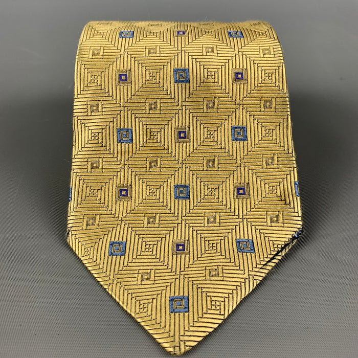 VERSACE Gold & Blue Squares Silk Tie