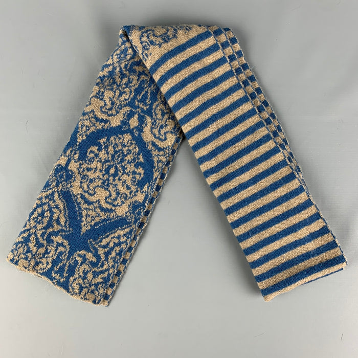 DRIES VAN NOTEN Grey Blue Stripe Wool Scarf