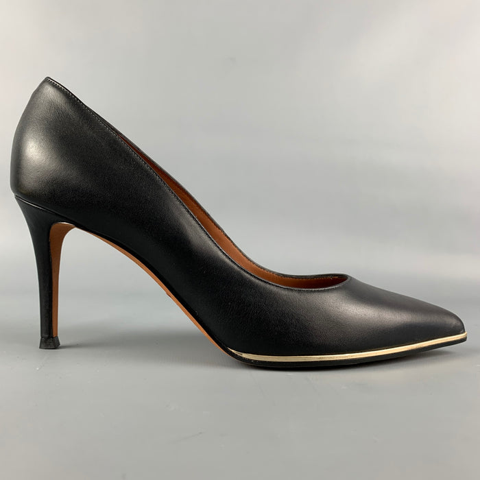 GIVENCHY Size 7.5 Black & Silver Leather Classic Pumps
