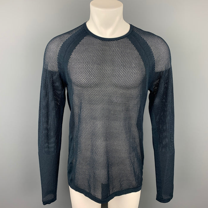 EMPORIO ARMANI Size L Navy Perforated Cotton / Polyamide Raglan Pullover