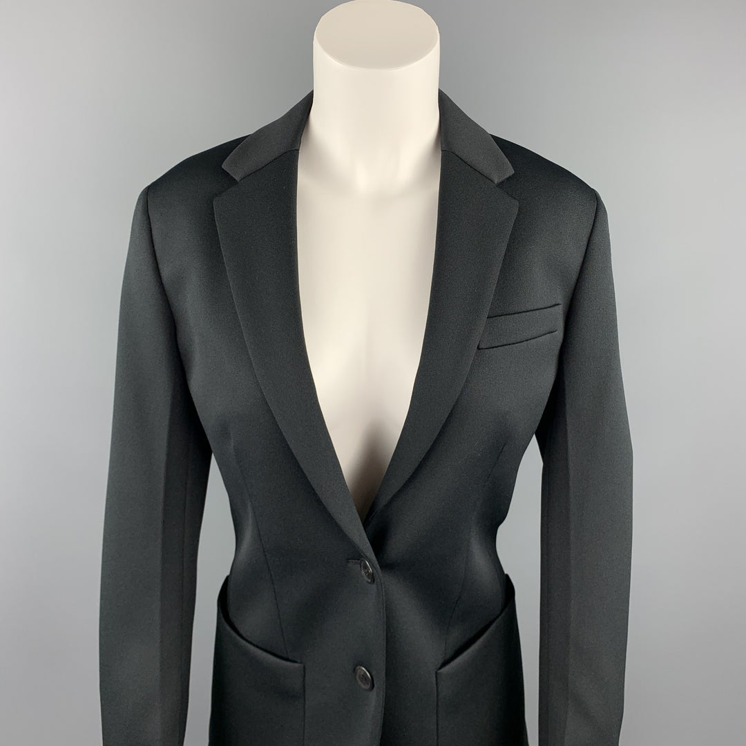 PRADA Size 0 Black Polyester Notch Lapel Oversized Blazer