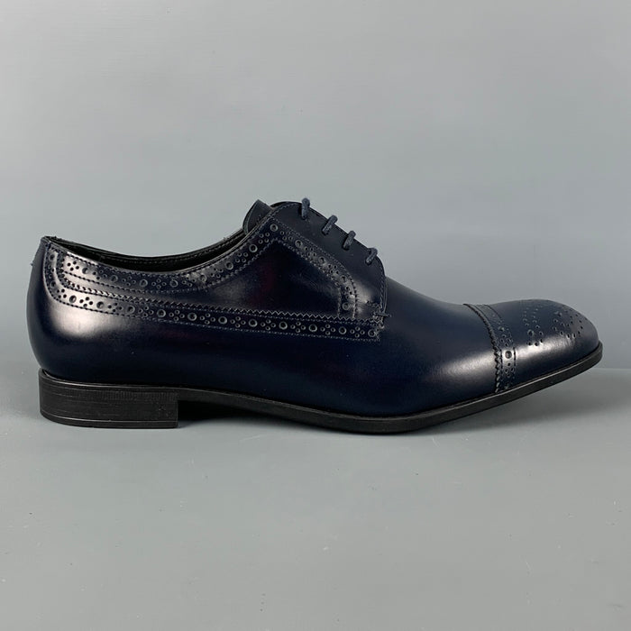 EMPORIO ARMANI Size 9 Navy Perforated Leather Lace Up Shoes