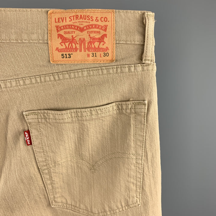 LEVI'S 513 Size 31 Khaki Denim Zip Fly Jeans