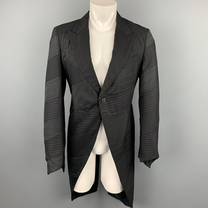COMME des GARCONS HOMME PLUS Size M Black Mixed Fabrics Peak Lapel Tails Coat