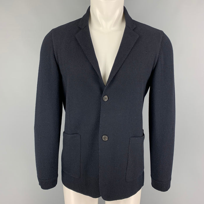 JIL SANDER Size S Navy Knitted Wool Notch Lapel Jacket