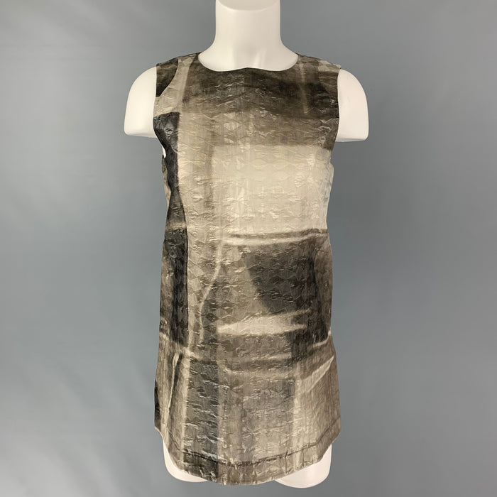 MARNI Size 2 Taupe Silver Silk & Linen Textured Sleeveless Dress Top