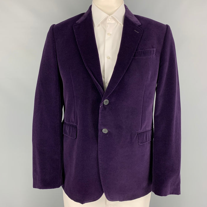 PAUL SMITH The Byard Talla 44 Abrigo deportivo regular con solapa de muesca de algodón y terciopelo morado