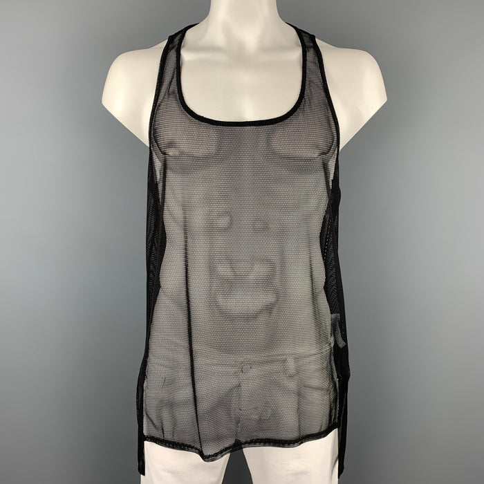 DSQUARED2 Talla M Camiseta sin mangas extragrande en mezcla de poliéster y malla negra