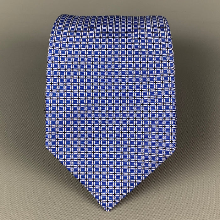 KITON Blue White Checkered Silk Tie