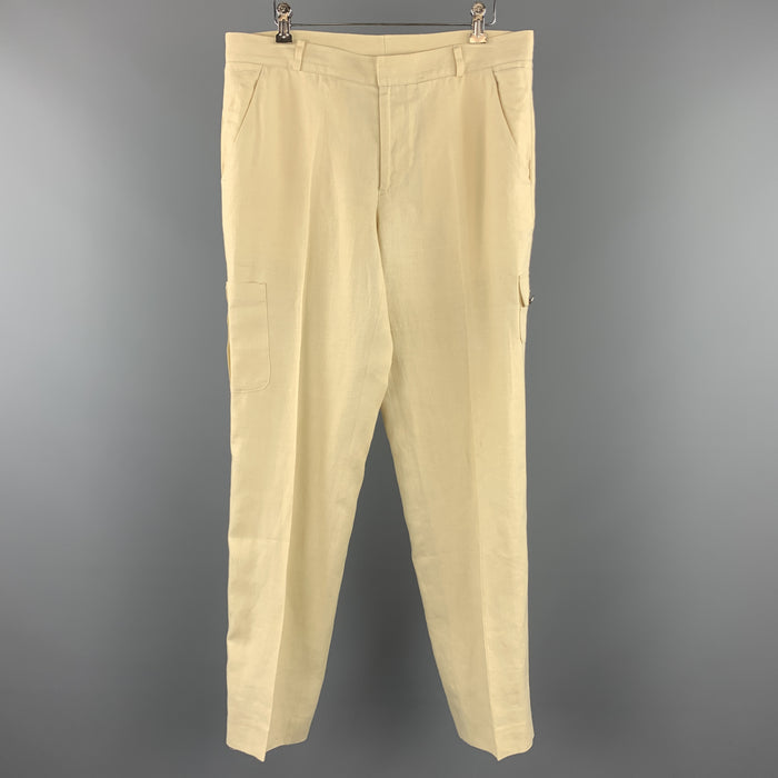Vintage VERSUS by GIANNI VERSACE Size 36 Cream Linen Medusa Buttons Zip Fly Casual Pants